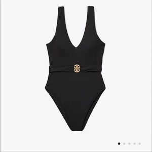 Tory Burch plunge neck one piece bathing suit